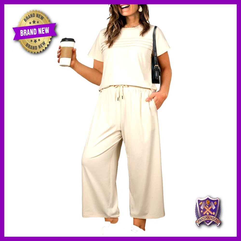 Plus Size Two Piece Set Short Sleeve Top Wide Leg Pants Lounge Sweatsuit